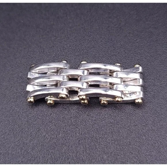 Tiffany & Co Vintage Sterling Silver 18kt Yellow Gold Gatelink Ring Size 6.75 - Picture 7 of 8